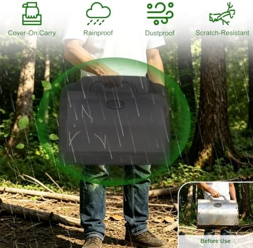 24 Inch Walk-with Portable Tabletop Grill Cover with Overlapping Opening for Carry Without Removing, Waterproof 600D BBQ Grill Cover for Cuisinart CGG-306, Royal Gourmet GT1001, Pit Boss 75275