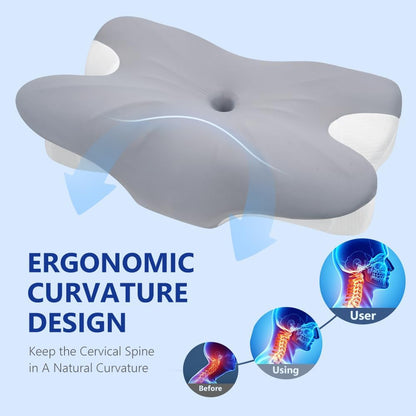 Cervical Pillow for Neck Pain Relief, Ergonomic Neck Pillow for Sleeping, Side Sleeper Pillows for Adults - Memory Foam Pillows with Cooling Case