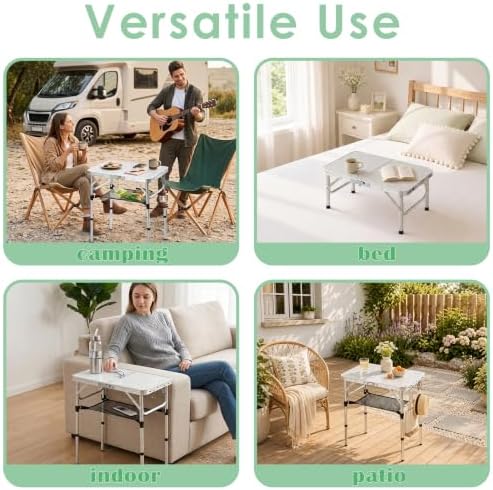 Small Folding Camping Table, 2ft Portable Table Adjustable Height