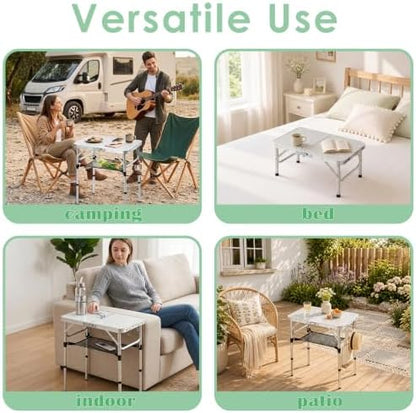 Small Folding Camping Table, 2ft Portable Table Adjustable Height