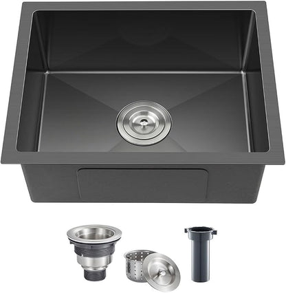 22 x 18 Inch Undermount Kitchen Sink, 18 Gauge Stainless Steel Handmade Single by DROPINKITCHENSINK