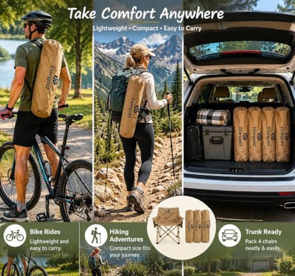 ELangod Folding Camping Chair Set, 2 Pack Portable Outdoor Chairs