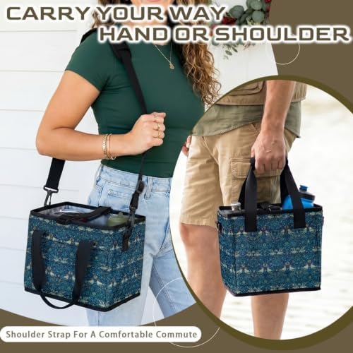Collapsible Cooler Bag with Shoulder Strap,Blue Vintage Bird Print