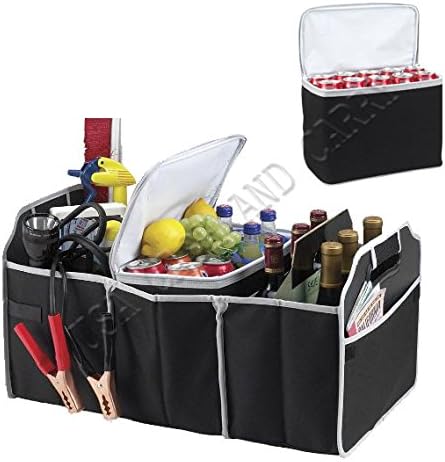 Collapsible Trunk Organizer and Cooler 2 in 1 Set - Three-Section Car Trunk Organizer with Removable Insulated Cooler, 40 lbs Capacity, 600D Polycanvas, 23"x12.5"x12.5"