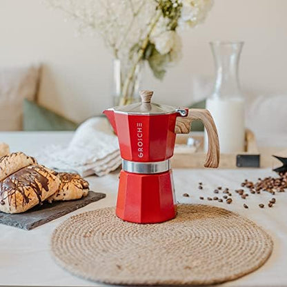 GROSCHE Milano Stovetop Espresso Maker Moka Pot 3 espresso Cup, 5 oz Red