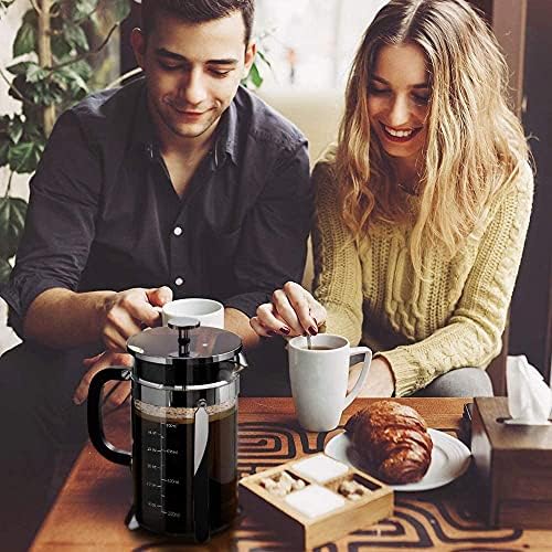 QUQIYSO French Press 34oz, Stainless Steel and Thickened Glass Coffee Maker