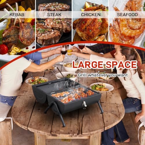 Portable Tabletop Charcoal BBQ Grill with Built-in Thermometer, 13.5in