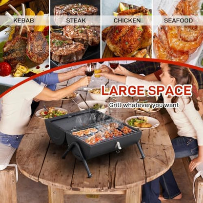 Portable Tabletop Charcoal BBQ Grill with Built-in Thermometer, 13.5in