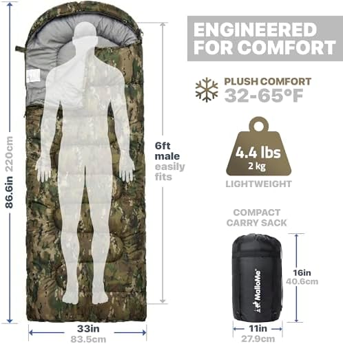 MalloMe Sleeping Bags for Adults Cold Weather & Warm - Backpacking Camping Sleeping Bag for Kids 10-12, Girls, Boys - Lightweight Compact Camping Essentials Gear Accessories Hiking Sleep Must Haves
