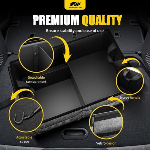 MIKKUPPA Trunk Organizer with Lid - 65L Collapsible Car Organizer, Gray