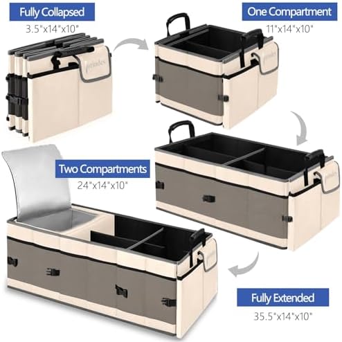 Trunk Organizer and Storage with Built-In Insulated Leak Proof Cooler Bag