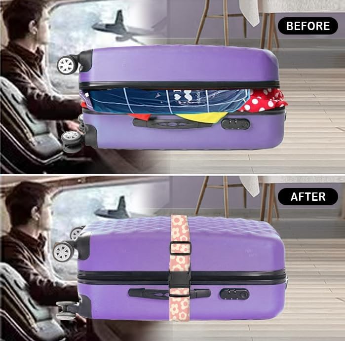 Luggage Straps for Suitcases Travel Belt Accessories, Cute Suitcase Strap, Adjustable Luggage Belt Strap, Heavy Duty with Quick-Release Buckle Luggage Strap Pink Daisy
