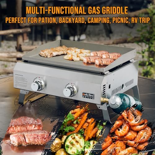 ONLYFIRE GRILLS Tabletop Gas Griddle 2 Burners, Propane Gas Stove, GS319