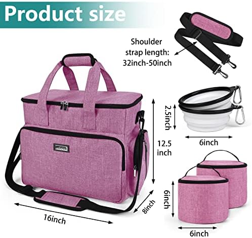 BAGLHER Dog Travel Bag, Pet Travel Bag (ALL Pet Travel Supplies), With 2 Pet Food Containers and 2 Collapsible Silicone Bowls; Essential Kits for Pet Travel Pink