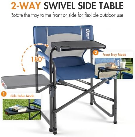 Portal Director Camping Chair with 2-Way Rotating Side Table, 300 lb, Blue