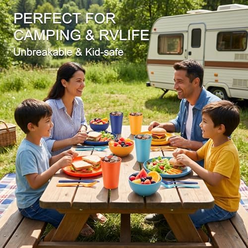 56 Piece Dinnerware Set for 8, Unbreakable Plates and Bowls Sets
