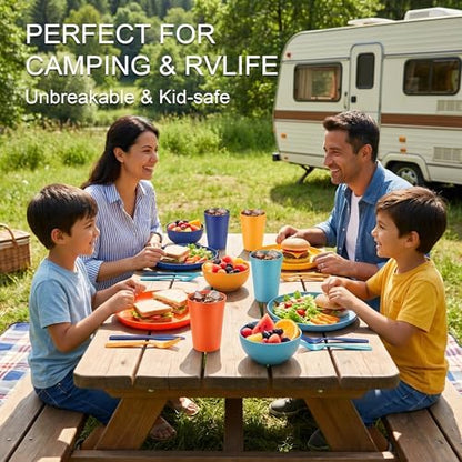 56 Piece Dinnerware Set for 8, Unbreakable Plates and Bowls Sets