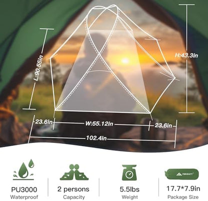 Forceatt Camping Tent 2 Person, Backpacking Tent Waterproof & Windproof, Ultralight Instant Tent with Rain Fly for Camping, Hiking, Outdoor