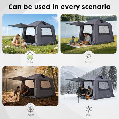 Inflatable Camping Tent with Electric Air Pump - 420D Heavy Duty Oxford - 5 Min Auto-Inflation - Panoramic Stargazing Skylight - 4 Season Luxury Glamping Cabin, 4-10 Person Multiple Sizes
