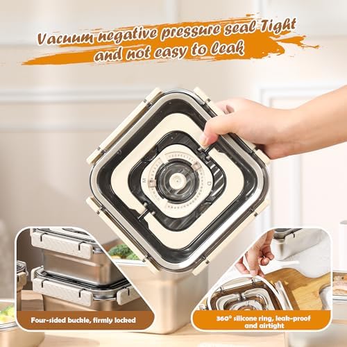 Stainless Steel Vacuum Food Storage Container with Handle- 2pack(1850ml)