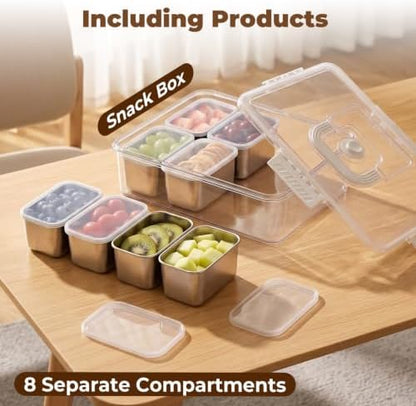 Homelove Snackle Box Container, Snack Container Divided Serving Tray with 8-Compartment Snack Platter, Lid and Handle, Food Organizer for Outdoor Travel Party Beach Picnic