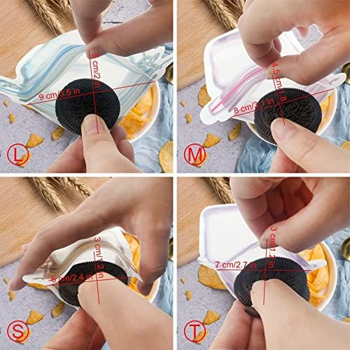 60Pcs Mason Jar Zipper Bags Reusable Snack Bags Portable Food Storage Snack Zipper Bags for Kitchen Travel Camping Picnic Organizer (15S 15M 15L 15T)