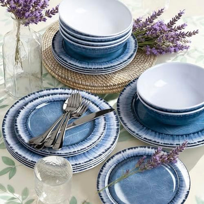 AELS Melamine Dinnerware Set of 18 Pcs Dinner Dishes Set for Indoor and Outdoor Use, Dishwasher Safe, Lightweight Unbreakable, BPA Free (Navy, Service for 6 (18pcs))