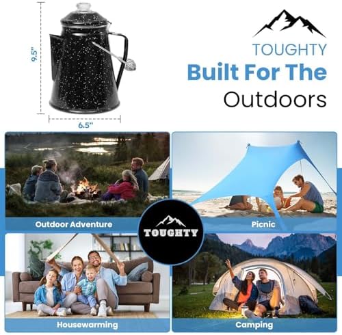 Toughty 12 Cup Enamel Coffee Percolator, Camping Stovetop Coffee Pot, Black
