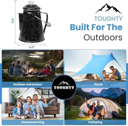 Toughty 12 Cup Enamel Coffee Percolator, Camping Stovetop Coffee Pot, Black