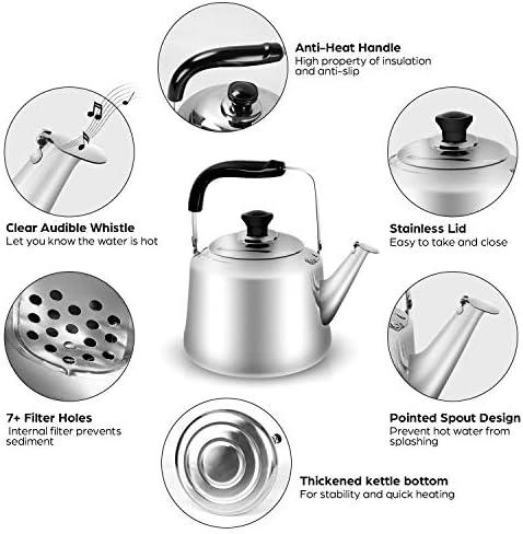 Odoland 3.8Qt Stainless Steel Camping Tea Kettle Set with 4 Cups