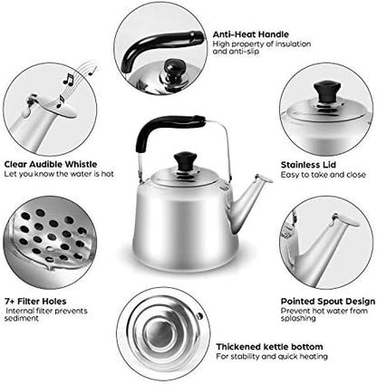 Odoland 3.8Qt Stainless Steel Camping Tea Kettle Set with 4 Cups