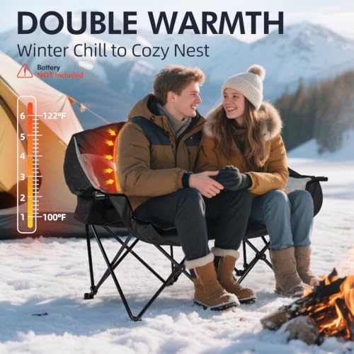 Heated Double Camping Chair - Heated Loveseat Padded Chairs for 2 Person