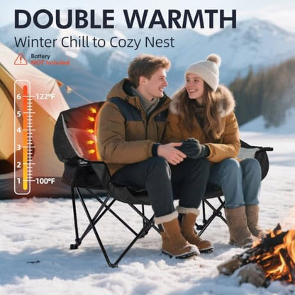 Heated Double Camping Chair - Heated Loveseat Padded Chairs for 2 Person