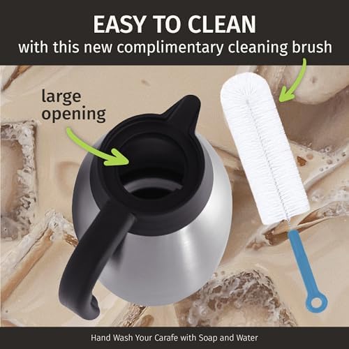 Thermal Coffee Carafe 2L/68 oz Insulated Stainless Steel w/Cleaning Brush