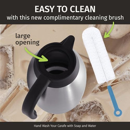 Thermal Coffee Carafe 2L/68 oz Insulated Stainless Steel w/Cleaning Brush
