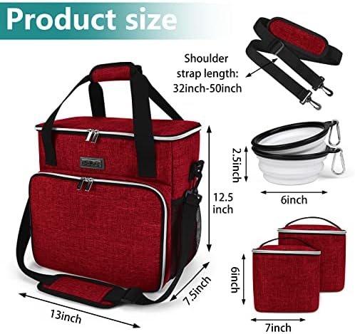 BAGLHER Dog Travel Bag, Pet Travel Bag (ALL Pet Travel Supplies), With 2 Pet Food Containers and 2 Collapsible Silicone Bowls; Essential Kits for Travel Red