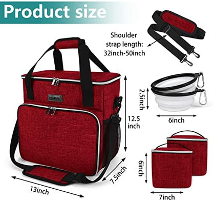 BAGLHER Dog Travel Bag, Pet Travel Bag (ALL Pet Travel Supplies), With 2 Pet Food Containers and 2 Collapsible Silicone Bowls; Essential Kits for Travel Red