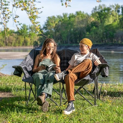 Huskfirm Padded Double Camping Chair, Heavy Duty Camping Loveseat, Grey