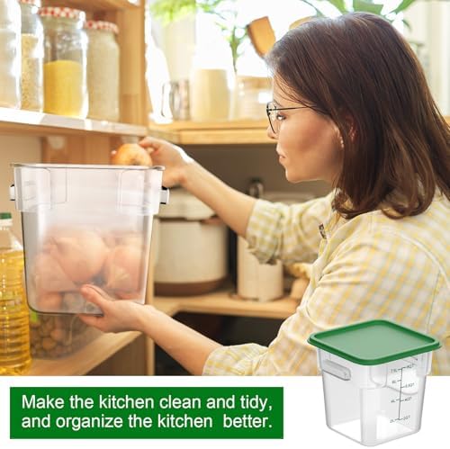 FoldTier 2 Pieces Square Food Storage Containers Polycarbonate Clear Food Container with Lid Commercial Food Storage with Graduations for Commercial Kitchen Dough Marinating Meat(Green, 8 Qt)