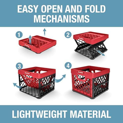 CleverMade Collapsible Milk Crate, Red, 1PK - 25L (6 Gal) Stackable Storage Bins, Holds 50lbs Per Bin - Clevercrates are Heavy Duty, Plastic Collapsible Storage Crate for Multi Purposes