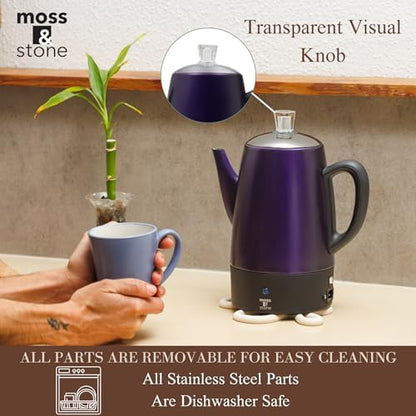 Moss & Stone 10 Cup Purpale Electric Percolator Coffee Pot, Stainless Steel