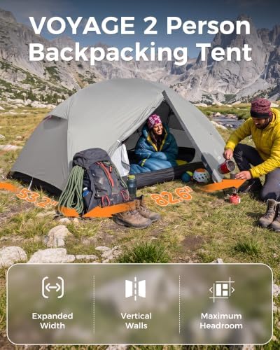 ATEPA Voyage 1-2 Backpacking Tent, Ultralight 20D SilNylon 4 Season Camping Tent, 4000mm Waterproof Freestanding Tent with Expandable Vestibule for Hiking, Bikepacking & Mountaineering