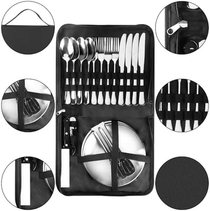 Camping Utensils, Camping Essentials 2-4 Person 11pcs/21PCS with Spoons Plates Forks Knives Travel Utensils with Case, Accessories Set for Grill Outdoor Car Picnic Essentials