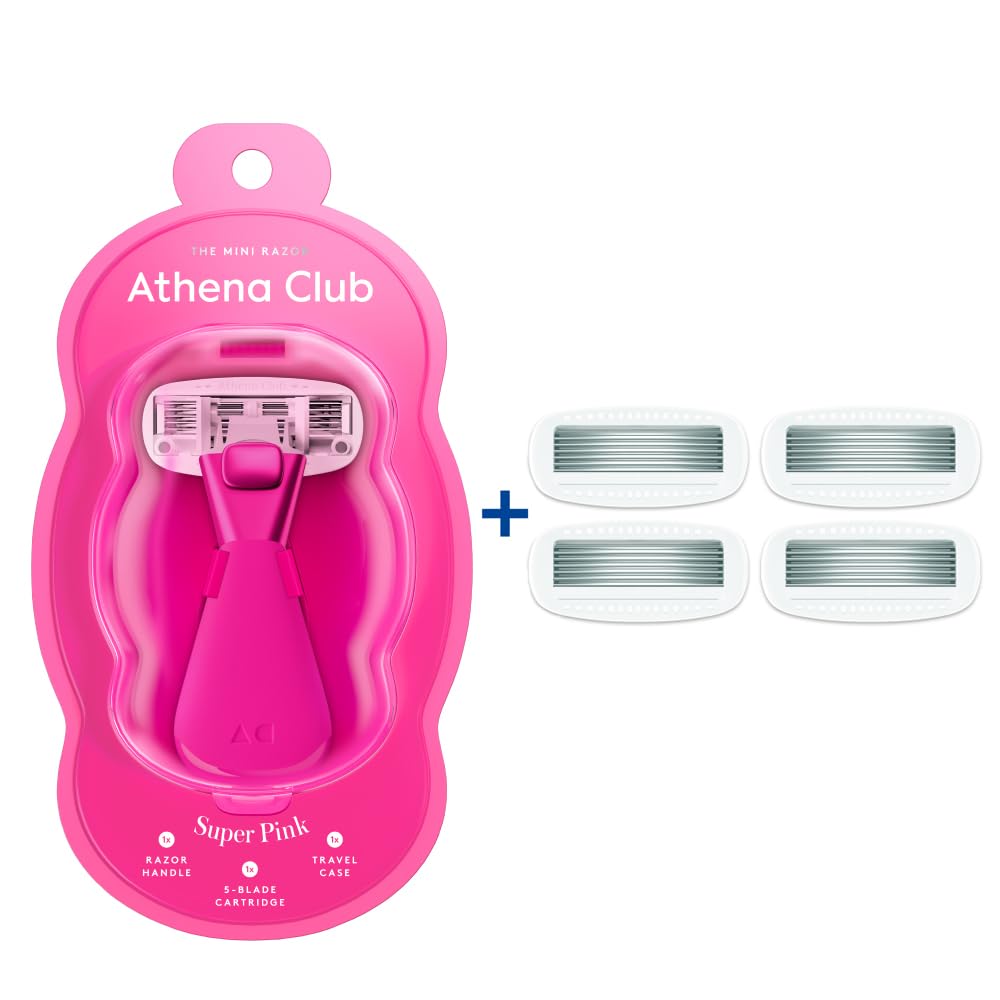 Women's Mini Travel Razor Shave Kit, 1 Mini Travel Razor Handle + 5 Blade Refills, Super Pink