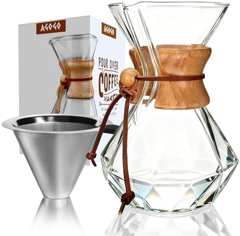 AGOGO Pour Over Coffee Maker Set, 28oz Diamond Style, 304 Stainless Filter