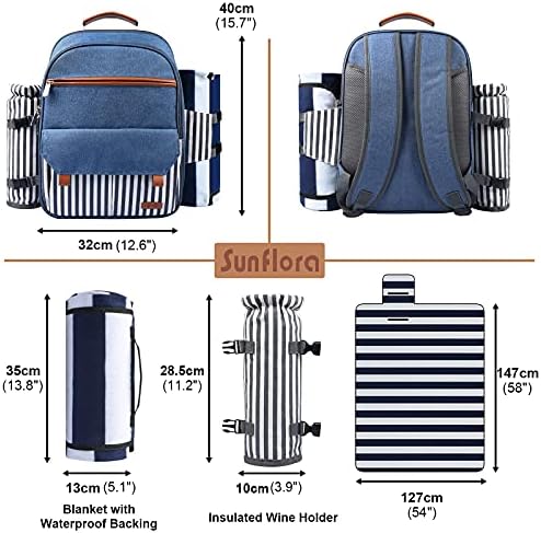 Sunflora Picnic Backpack for 2 Person, Picnic Basket Set (Blue & Stripe)