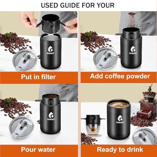 Portable Pour Over Coffee Maker Kits Coffee Filter Mug Coffee Drippers Cup Bottle Includ Straw Cleaning Brush and Spoon for Home Office,Travel, Camping 20Oz