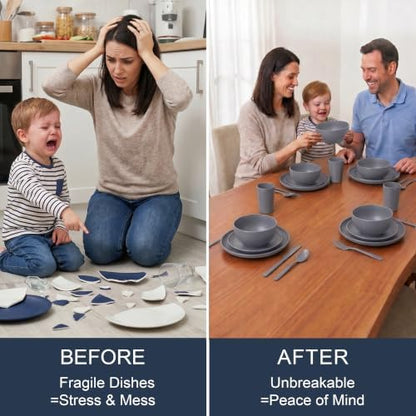 28 Piece Dinnerware Sets for 4, Unbreakable Plates and Bowls Set