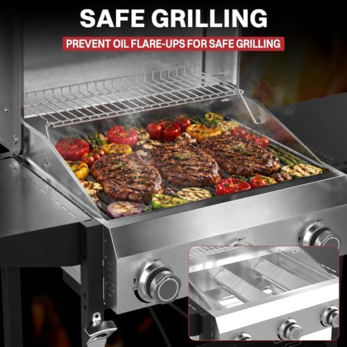 3 Burner Propane Gas Grill, 36000 BTU BBQ Grill with Lid & Wheels