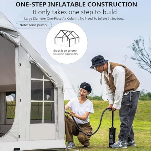 Inflatable Camping Tent with Pump, Easy Setup 2-8 Person Blow Up Tent, Waterproof Luxury Inflatable Tent with Mesh Windows, Doors, Hook and Carry Bag,Grey1